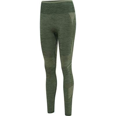 Hummel SKY High Waist Seamless Tights – Darkest Spruce/Basil Melange - Musclehouse.dk