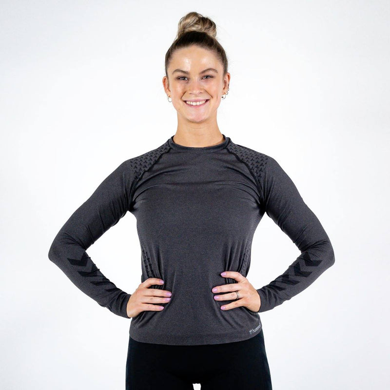 Hummel CI Seamless T-shirt L/S – Black Melange - Musclehouse.dk