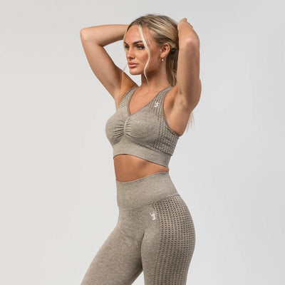 V3 Apparel Empower Seamless Scrunch Sports Bra – Beige Marl