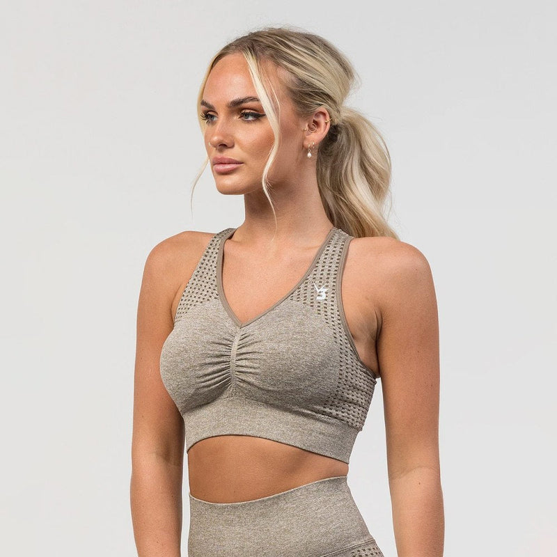 V3 Apparel Empower Seamless Scrunch Sports Bra – Beige Marl